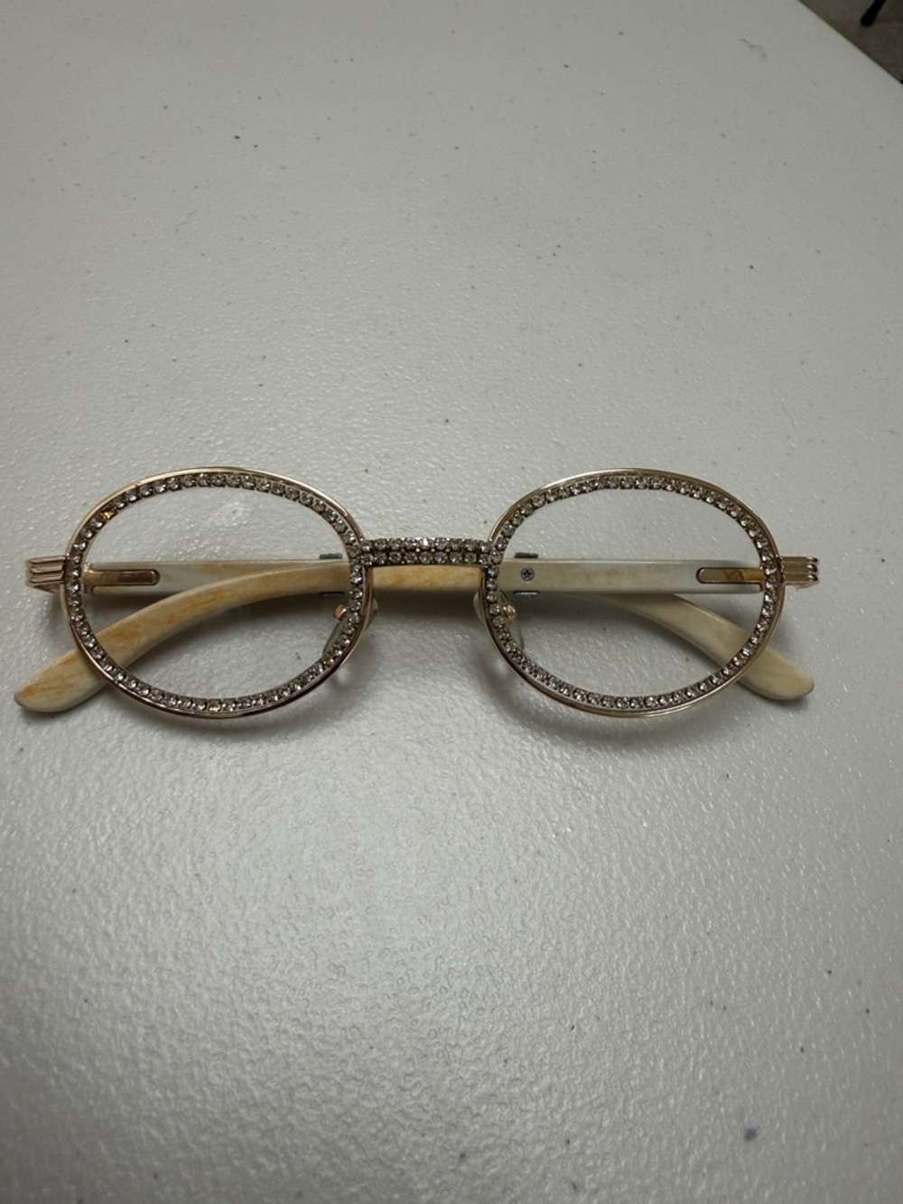 Rhinestone Oval Fashion Eyeglasses - Gold Frame